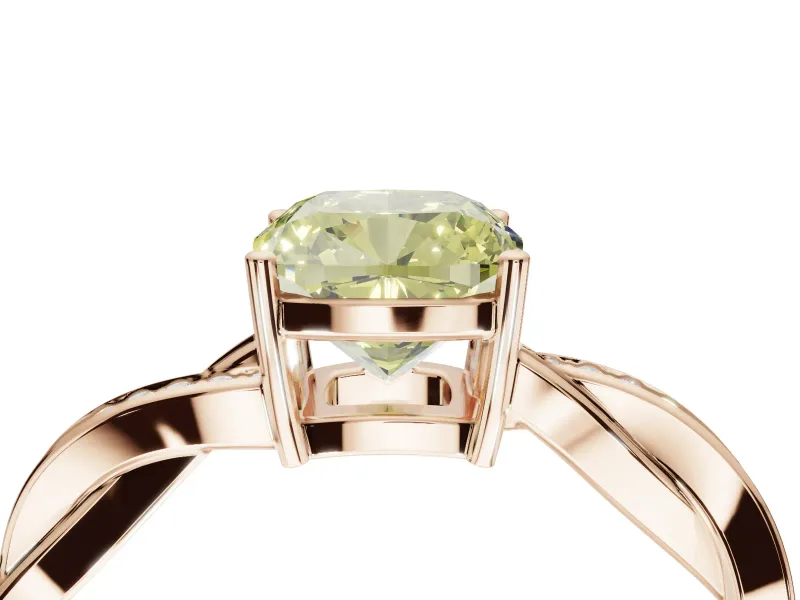 Cushion Cut Twisted Pavé Solitaire Engagement Ring Setting for a Fancy Yellow Lab-Grown Diamond | Rose Gold
