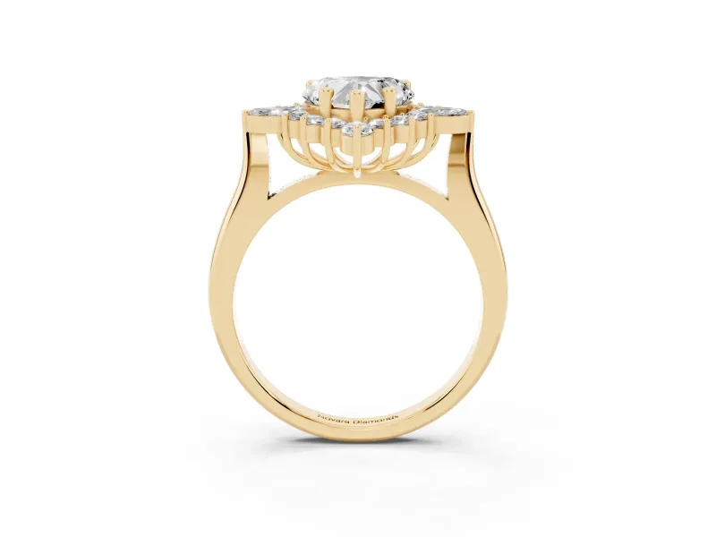 Heart Cut Diamond Cluster Halo Ring Set in Yellow gold with Marquise and Round Accents