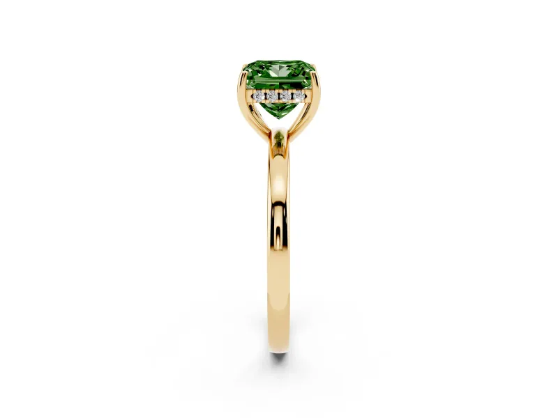 Princess Cut Engagement Ring Setting for a Fancy Green Lab-Grown Diamond | Hidden Halo | Yellow Gold