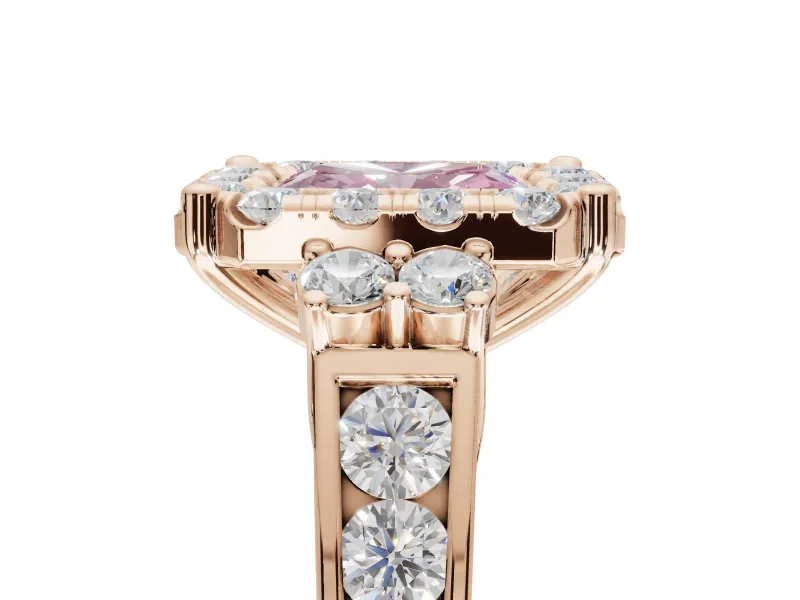 Radiant Cut Halo Engagement Ring Setting for a Fancy Pink Lab-Grown Diamond | Graduated Channel Band | Rose Gold
