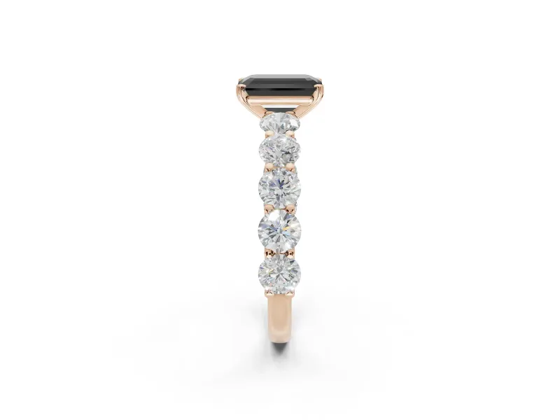 Emerald Cut Side Stone Engagement Ring Setting for a Black Center | Rose Gold