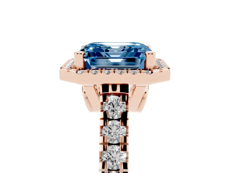Asscher Cut Accented Halo Engagement Ring Setting for a Fancy Blue Lab-Grown Diamond | Rose Gold