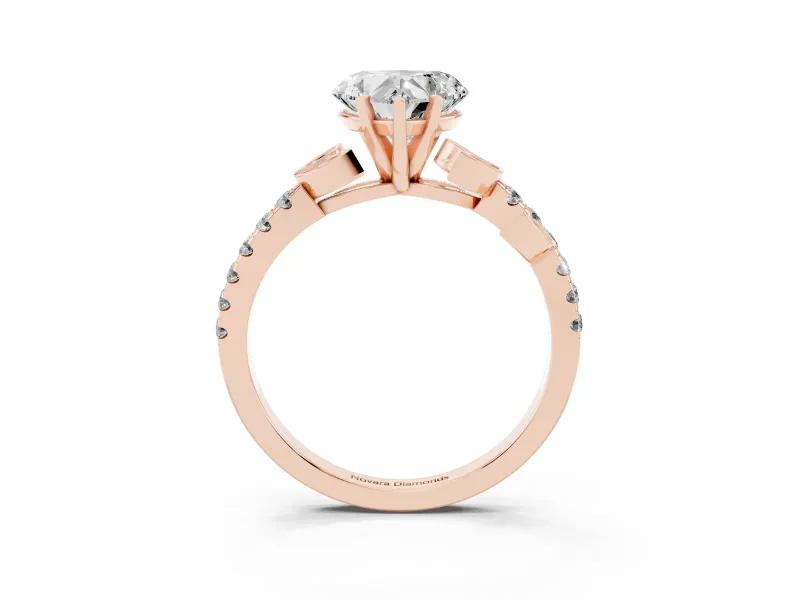 Heart Cut Diamond Solitaire Leaf-Inspired Ring Set in Rose gold with Pavé Band and Prong Setting