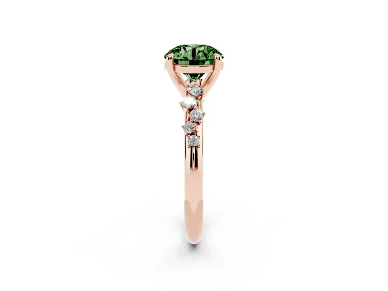 Round Graduated Accent Engagement Ring Setting for a Fancy Green Lab-Grown Diamond | Rose Gold