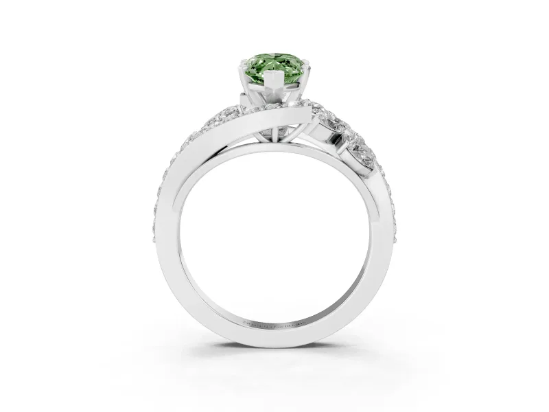 Fancy Green Marquise Cut Diamond Halo Ring Set in Platinum with Marquise and Pavé Band in Prong Setting