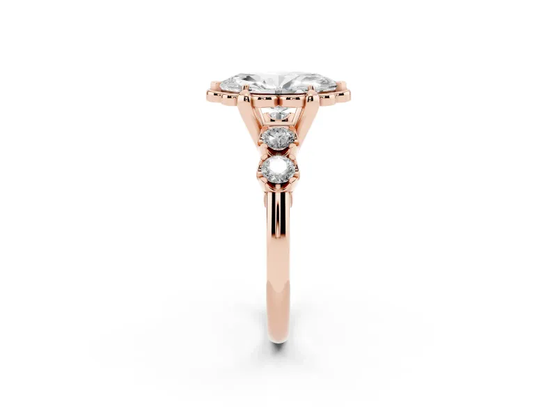 Marquise Floral Engagement Ring Setting | Petal Frame and Side Stones | Rose Gold