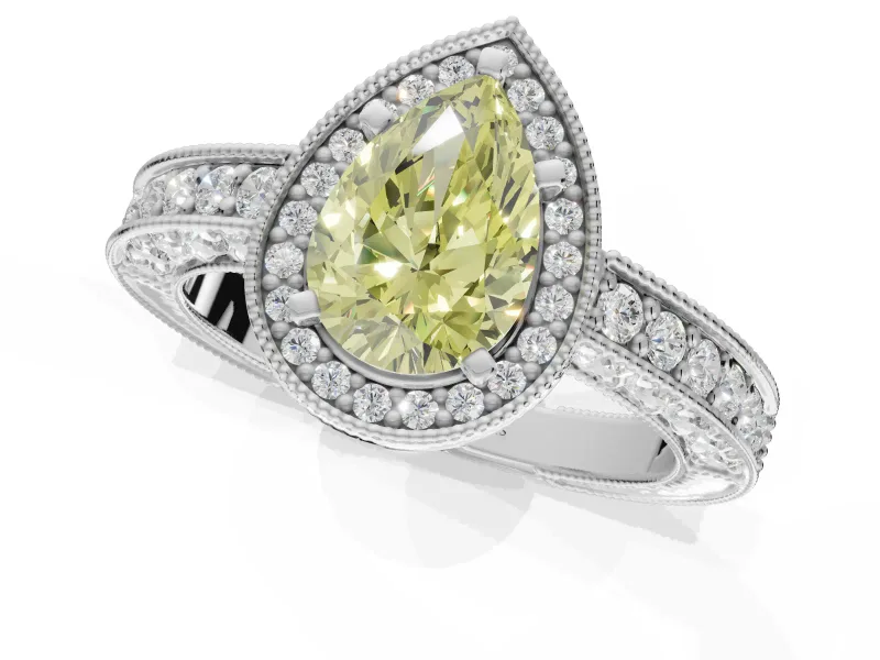 Pear-Shaped Halo Engagement Ring Setting for a Fancy Yellow Lab-Grown Diamond | Sterling Silver - Design NV-24532