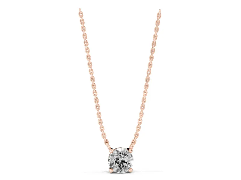 Round Lab-Grown Diamond Solitaire Pendant Necklace | Basket Setting | Rose Gold