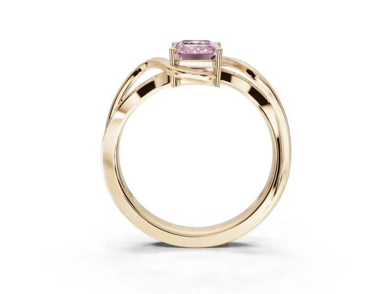 Emerald Cut Bypass Solitaire Engagement Ring Setting for a Fancy Pink Lab-Grown Diamond | Pavé Strands | Yellow Gold