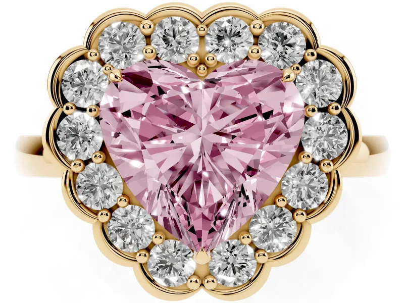 Heart-Shaped Halo Engagement Ring Setting for a Fancy Pink Lab-Grown Diamond | Yellow Gold - Design NV-24719
