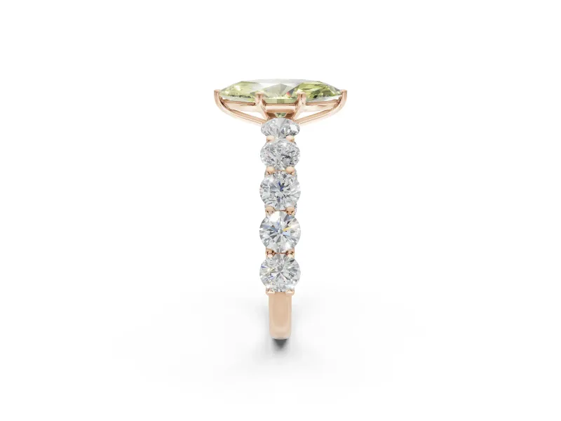 Marquise Side Stone Engagement Ring Setting for a Fancy Yellow Lab-Grown Diamond | Scalloped Prong Accents | Rose Gold
