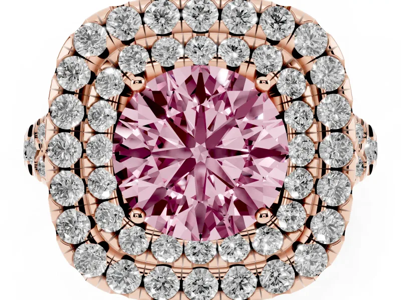 Round Halo Split Shank Engagement Ring Setting for a Fancy Pink Lab-Grown Diamond | Pavé Strands | Rose Gold