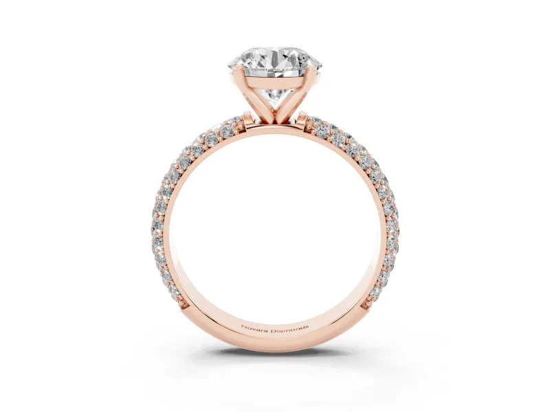 Round Cut Diamond Solitaire Ring Set in Rose gold with Prong Setting and Pavé-Set Band