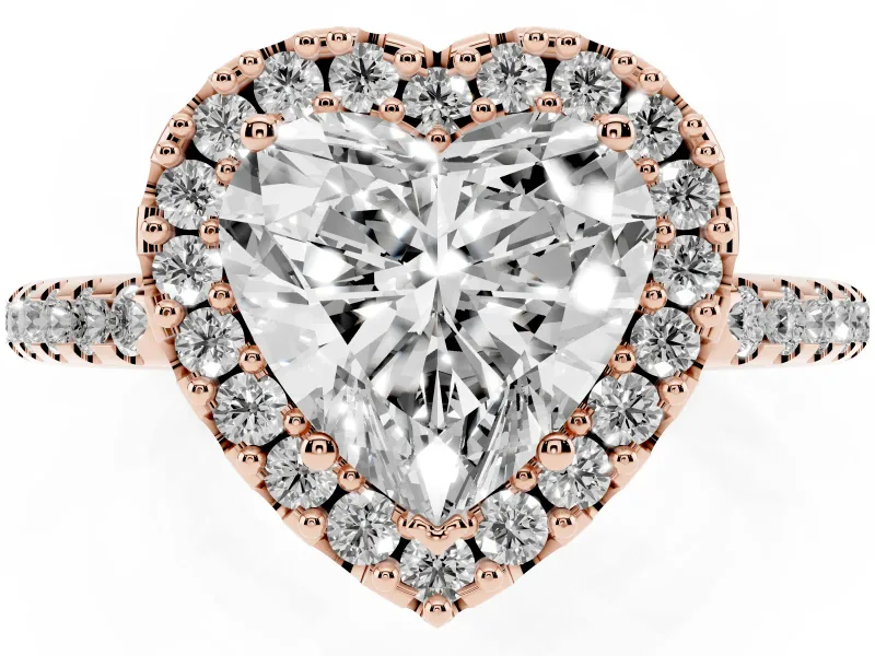Heart-Shaped Pave Halo Engagement Ring Setting | Pave Band | Rose Gold