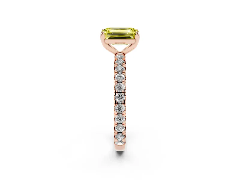 Emerald Cut Pavé Engagement Ring Setting for a Fancy Yellow Lab-Grown Diamond | Rose Gold