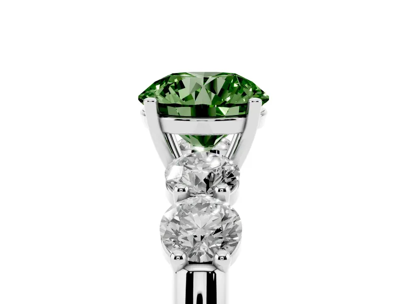 Round Five Stone Engagement Ring Setting for a Fancy Green Lab-Grown Diamond | Prong Set Side Stones | Sterling Silver