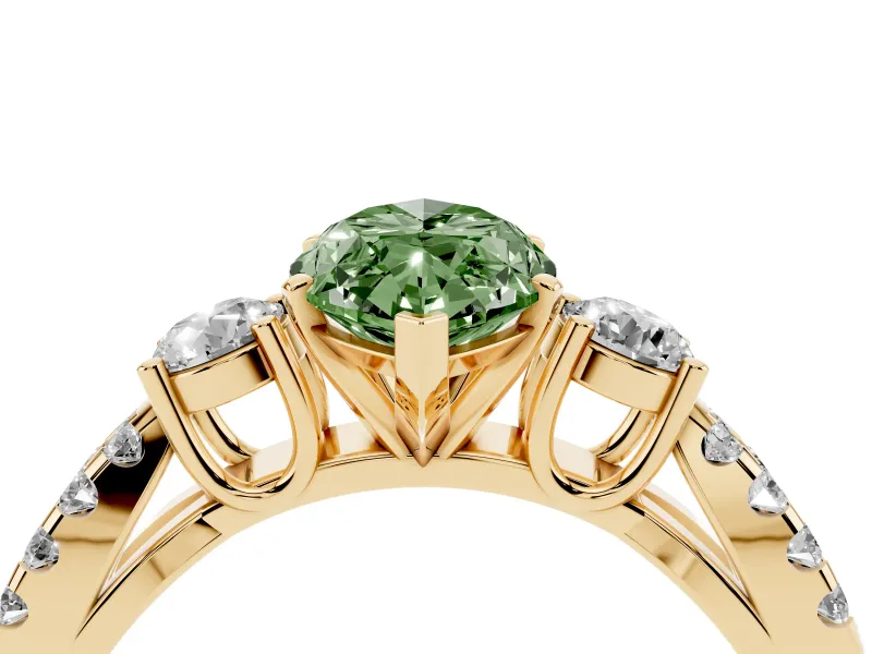 Marquise Three Stone Engagement Ring Setting for a Fancy Green Lab-Grown Diamond | Yellow Gold