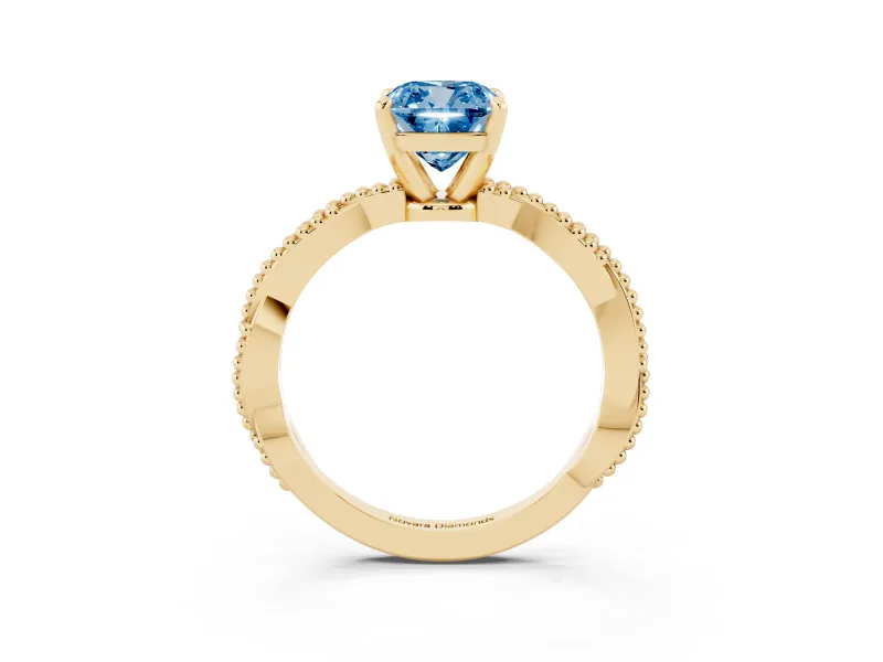 Cushion Cut Twisted Engagement Ring Setting for a Fancy Blue Lab-Grown Diamond | Beaded Twist | Yellow Gold