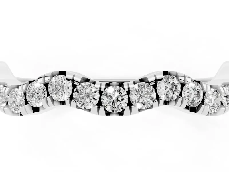 Round Diamond Scalloped Pavé Wedding Band Set in White gold with Shared Prong Setting