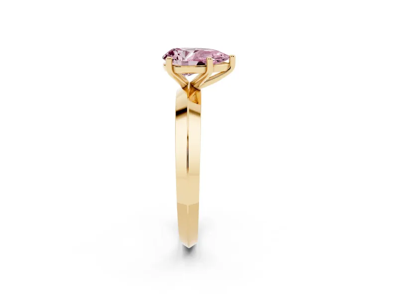 Fancy Pink Pear Cut Diamond Solitaire Engagement Ring Set in Yellow gold with Flat Band and Prong Setting