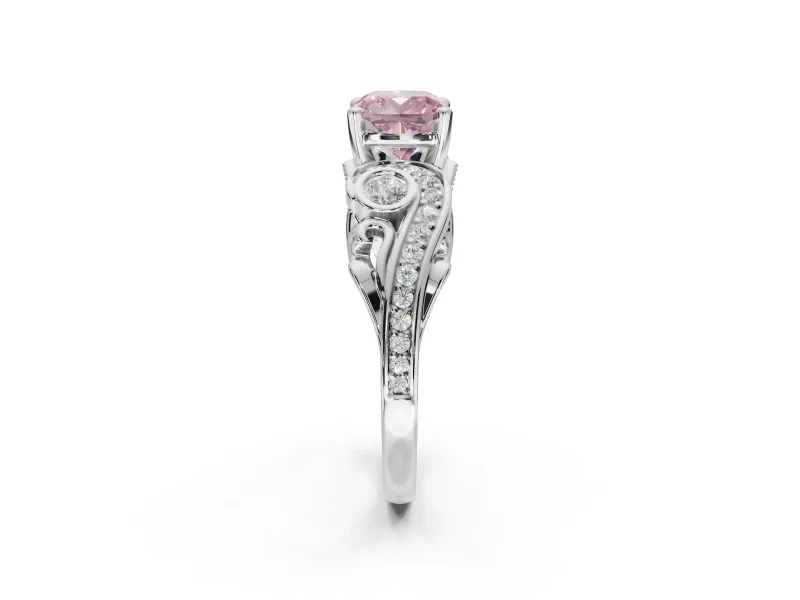 Cushion Cut Swirl Engagement Ring Setting for a Fancy Pink Lab-Grown Diamond | Sterling Silver