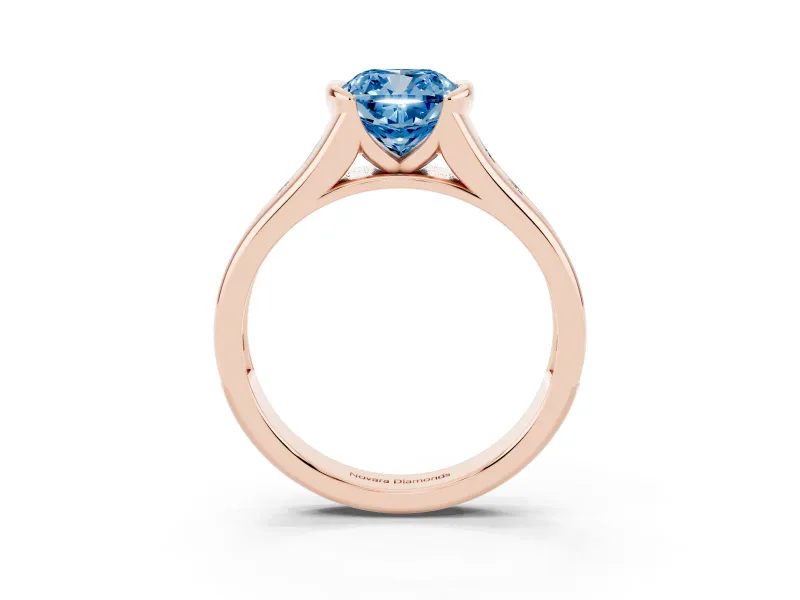 Cushion Cut Half Bezel Engagement Ring Setting for a Fancy Blue Lab-Grown Diamond | Rose Gold