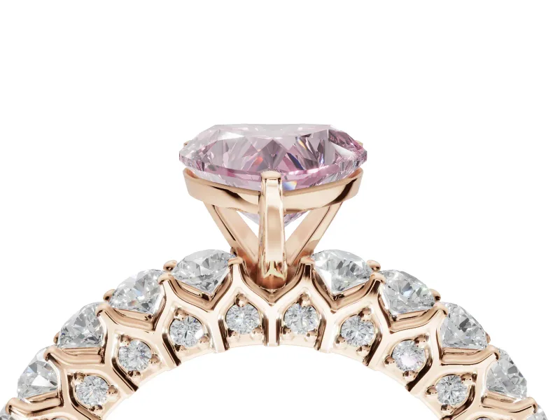 Heart-Shaped Shared Prong Engagement Ring Setting for a Fancy Pink Lab-Grown Diamond | Rose Gold