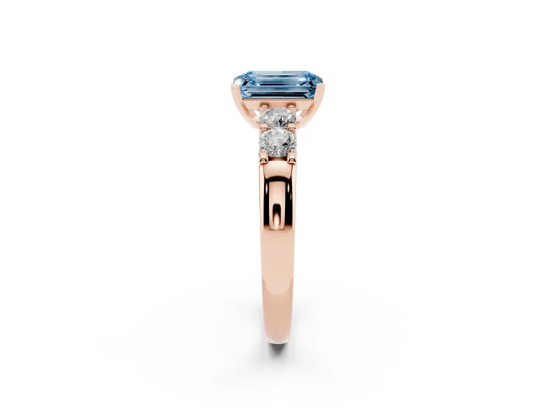 Emerald Cut Five Stone Engagement Ring Setting for a Fancy Blue Lab-Grown Diamond | Rose Gold