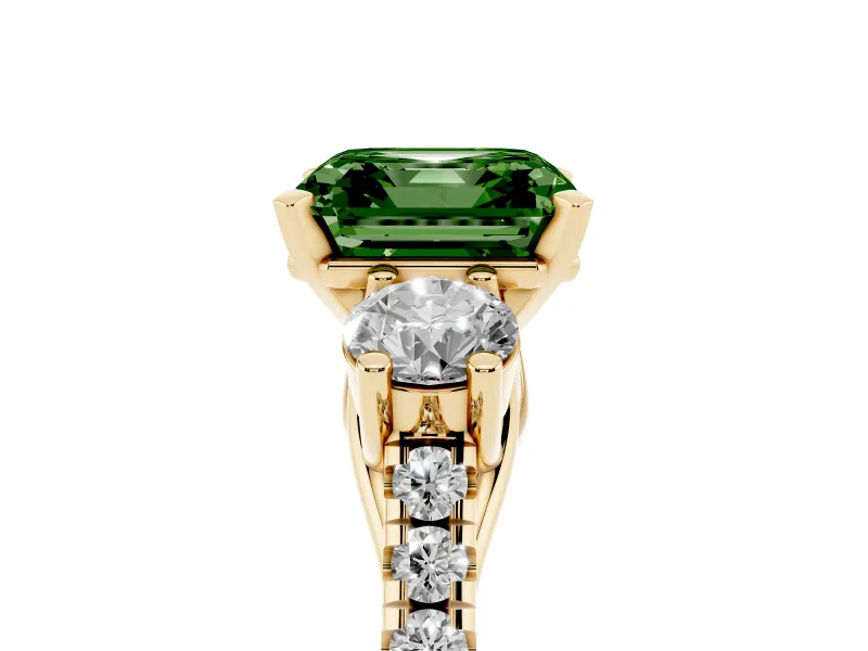 Asscher Cut Three-Stone Engagement Ring Setting for a Fancy Green Lab-Grown Diamond | Yellow Gold