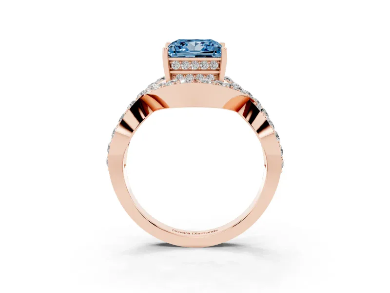 Princess Cut Infinity Twist Engagement Ring Setting for a Fancy Blue Lab-Grown Diamond | Rose Gold