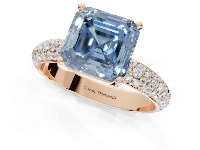 Asscher Cut Domed Pavé Engagement Ring Setting for a Fancy Blue Lab-Grown Diamond | Rose Gold