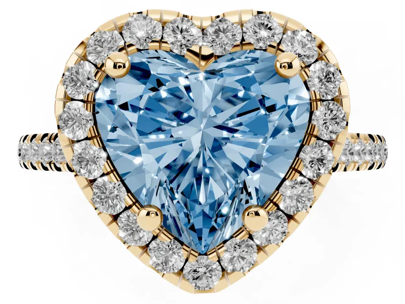 Heart-Shaped Halo Engagement Ring Setting for a Fancy Blue Lab-Grown Diamond | Tapered Band | Yellow Gold