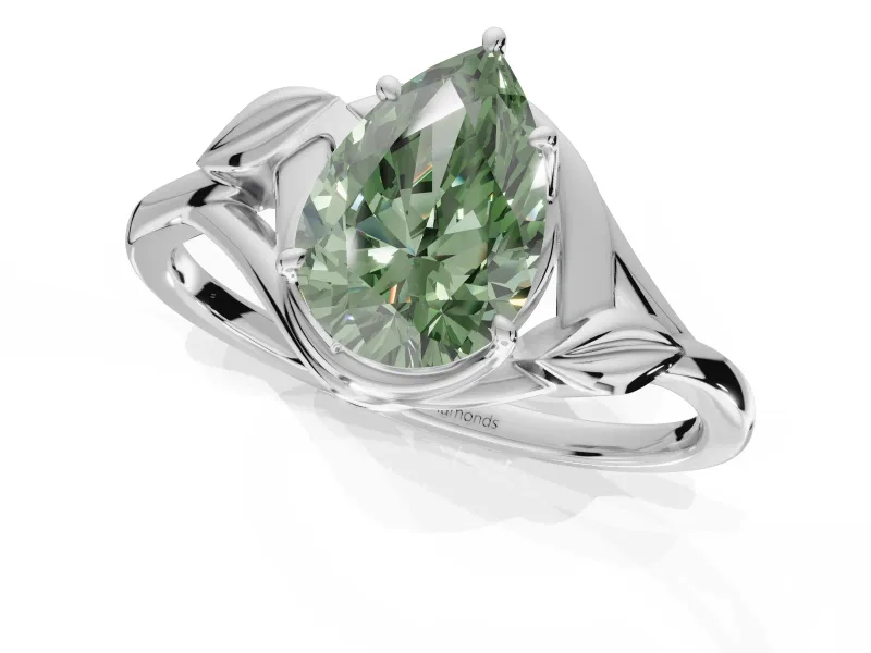 Pear-Shaped Leaf Bypass Solitaire Engagement Ring Setting for a Fancy Green Lab-Grown Diamond | Sterling Silver