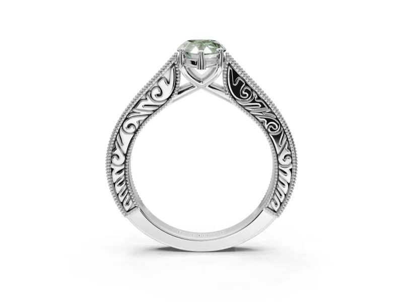 Pear-Shaped Vintage Pavé Engagement Ring Setting for a Fancy Green Lab-Grown Diamond | Sterling Silver