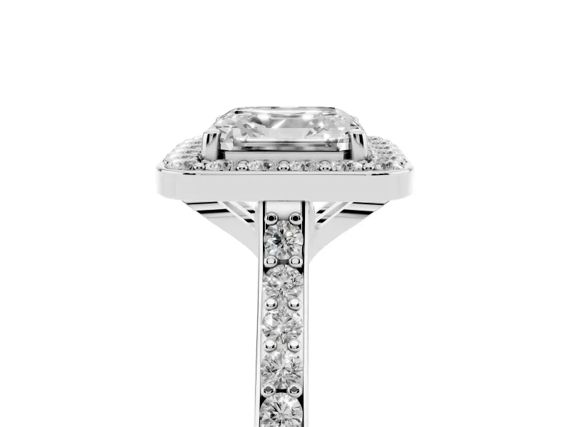Asscher Cut Pavé Halo Engagement Ring Setting | White Gold