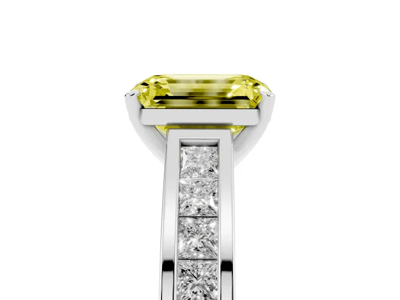 Emerald Cut Channel Engagement Ring Setting for a Fancy Yellow Lab-Grown Diamond | Sterling Silver