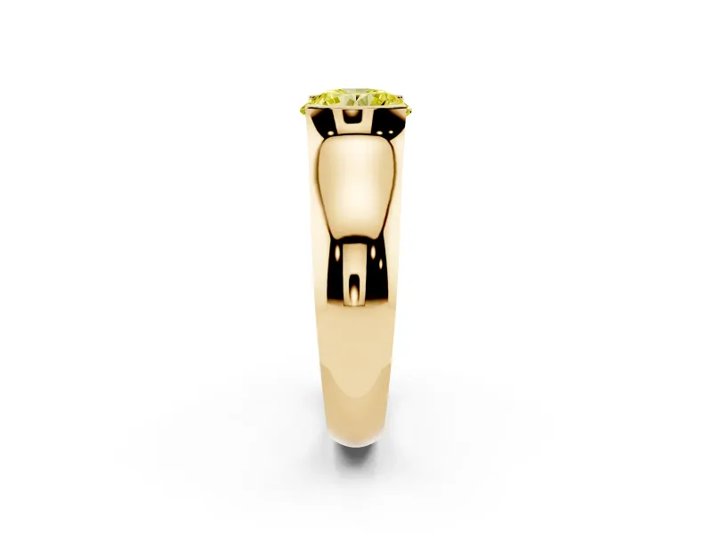 Round Half Bezel Solitaire Engagement Ring Setting for a Fancy Yellow Lab-Grown Diamond | Wide Band | Yellow Gold