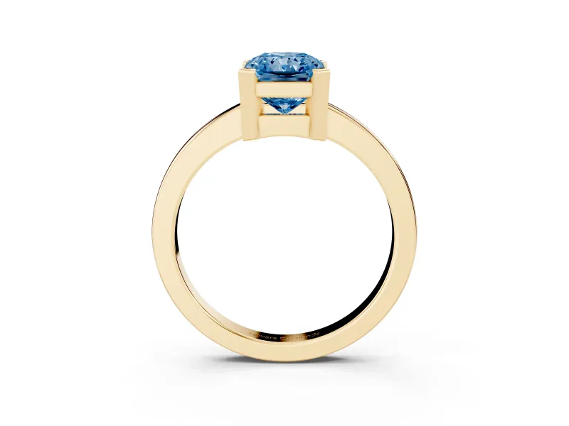 Radiant Cut Solitaire Engagement Ring Setting for a Fancy Blue Lab-Grown Diamond | Flat Tab Prongs | Yellow Gold