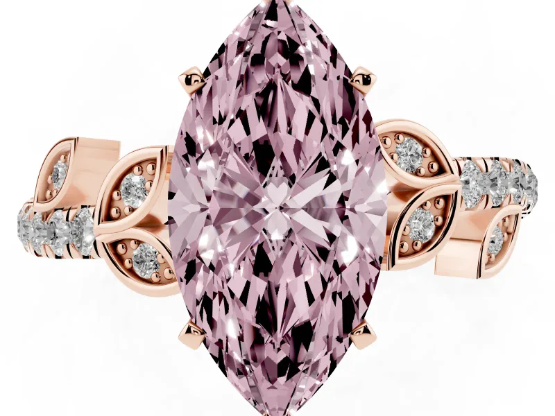 Marquise Leaf Pavé Engagement Ring Setting for a Fancy Pink Lab-Grown Diamond | Rose Gold