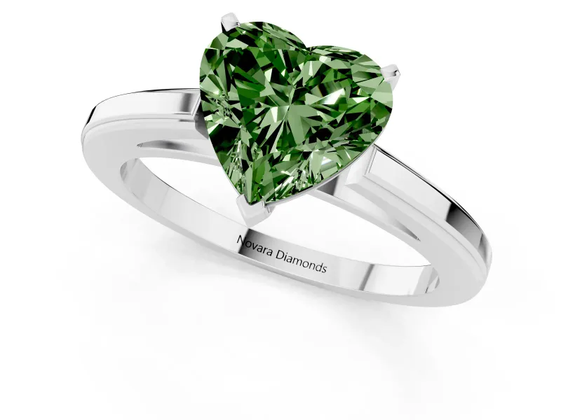 Heart-Shaped Solitaire Engagement Ring Setting for a Fancy Green Lab-Grown Diamond | Stepped Flat Band | Platinum