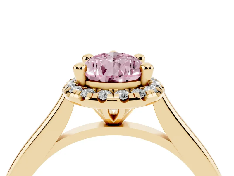 Pear-Shaped Halo Engagement Ring Setting for a Fancy Pink Lab-Grown Diamond | Plain Polished Band | Yellow Gold