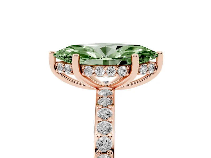 Fancy Green Marquise Cut Diamond Pavé Band Ring Set in Rose gold with Prong-Set Center Stone