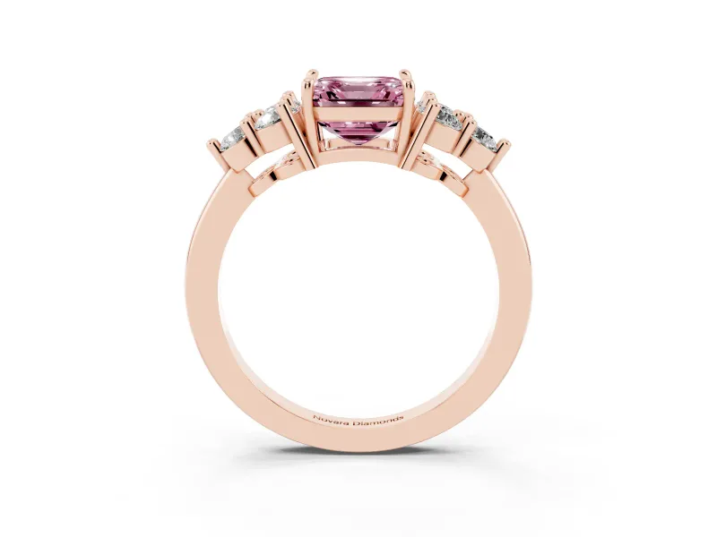 Asscher Cut Cluster Side Stone Engagement Ring Setting for a Fancy Pink Lab-Grown Diamond | Plain Band | Rose Gold
