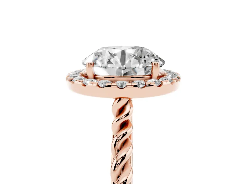 Round Halo Engagement Ring Setting | Twisted Rope Band | Rose Gold