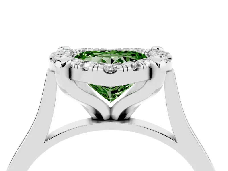 Heart-Shaped Claw Corner Halo Engagement Ring Setting for a Fancy Green Lab-Grown Diamond | Plain Band | Sterling Silver