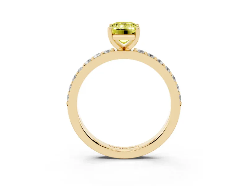 Emerald Cut Pavé Solitaire Engagement Ring Setting for a Fancy Yellow Lab-Grown Diamond | Single Row Band | Yellow Gold
