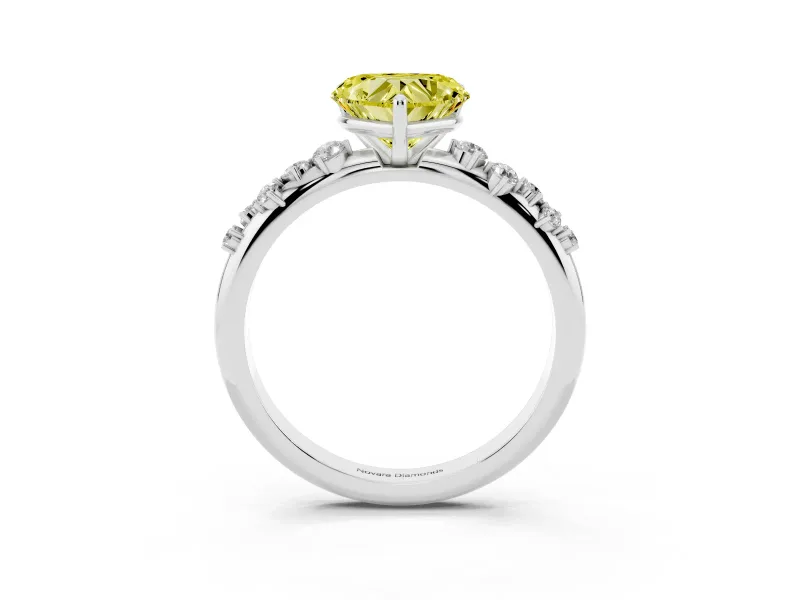 Fancy Yellow Heart Cut Diamond Cluster Solitaire Ring Set in White gold with Prong Setting