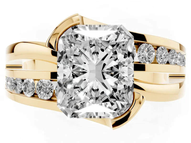 Radiant Cut Graduated Channel Bypass Engagement Ring Setting | Split Shank | Yellow Gold