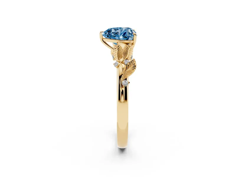 Heart-Shaped Leaf Solitaire Engagement Ring Setting for a Fancy Blue Lab-Grown Diamond | Yellow Gold