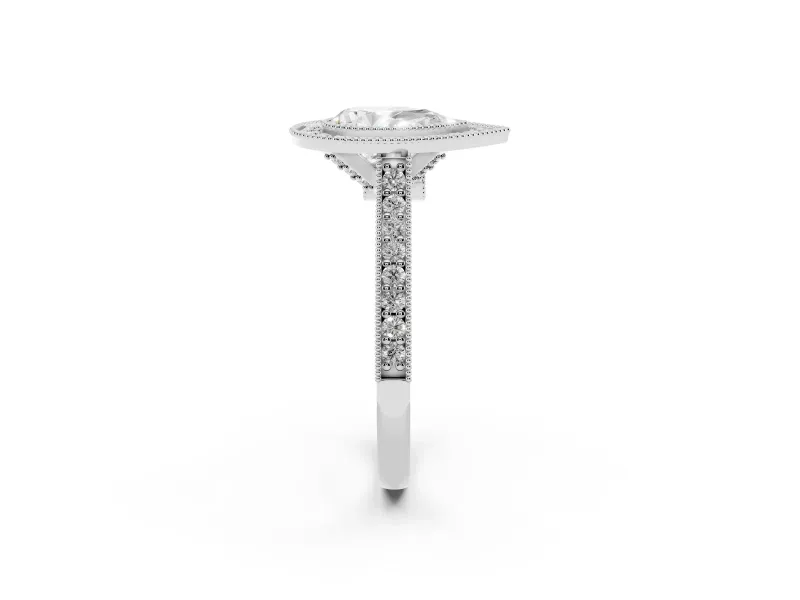 Pear-Shaped Vintage Milgrain Halo Engagement Ring Setting | Bezel Head | Sterling Silver